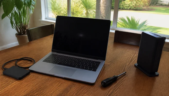 On-site computer repair in Brandon, FL with a local suburban Tampa Bay backdrop