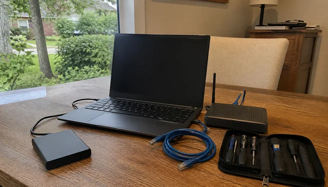 On-site computer repair in Carrollwood, FL with a home network troubleshooting setup