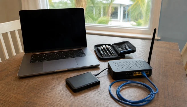 On-site computer repair in Clearwater, FL with a local coastal backdrop