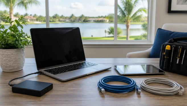 On-site computer repair in Land O Lakes, FL with a local lake community backdrop